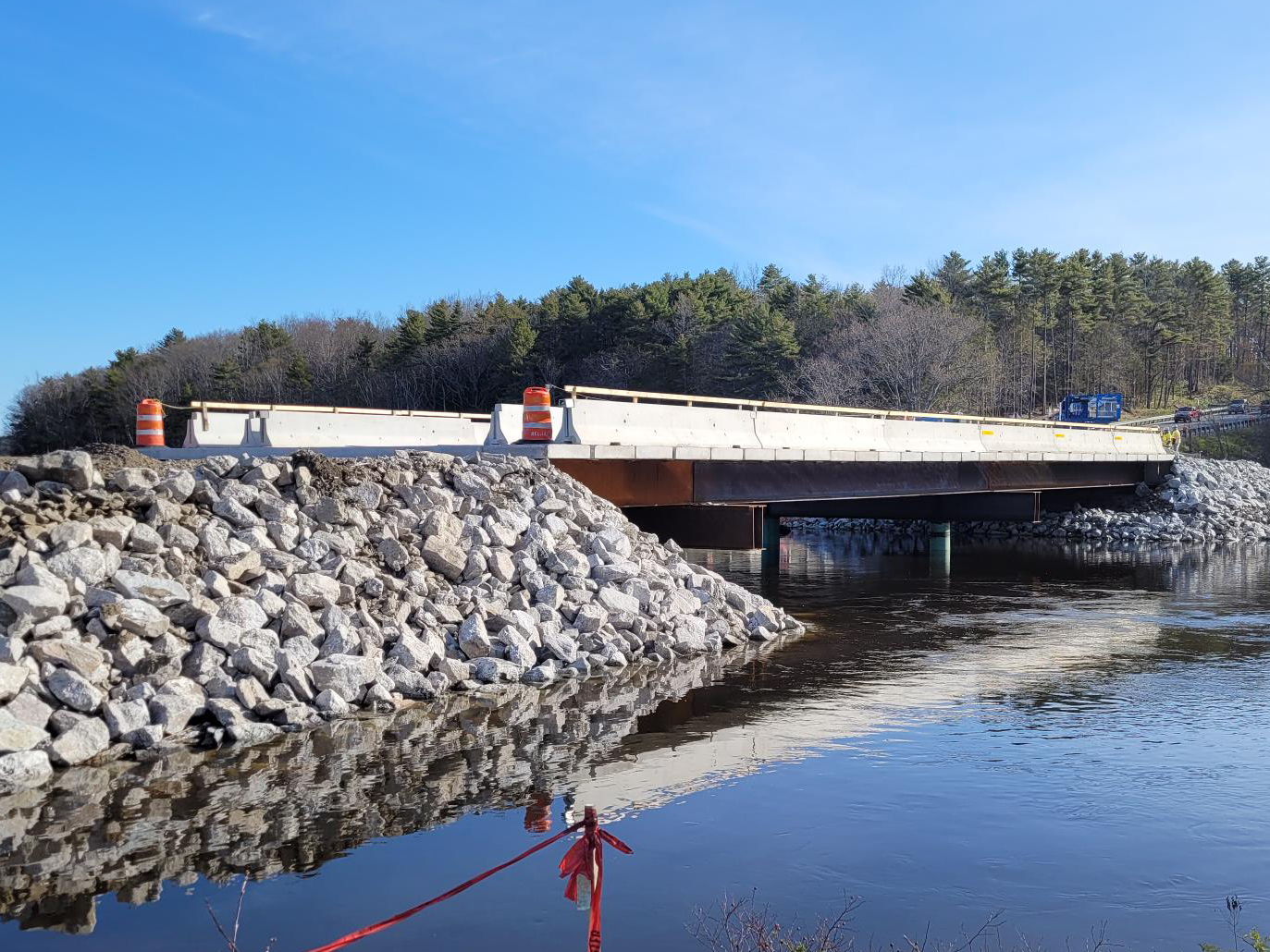 View of completed temporary Pleasant Cove Bridge, looking north.